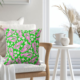 Coussin Motif fleur de homard rose vert Prépa 