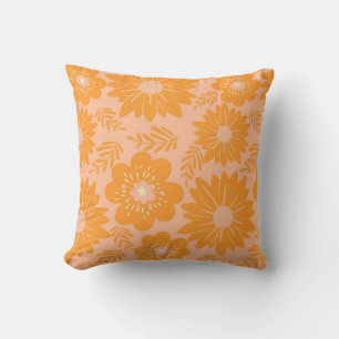 Coussin Motif Fleur de Pêche Orange Vintage Retro