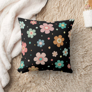 Coussin Motif Fleur Multicolore Migné Sur Noir