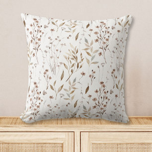 Coussin Motif Fleurs Feuilles Brun Bohème Rustique