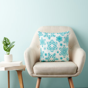 Coussin Motif Flocon de Neige Bleu