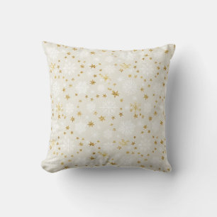 Coussin Motif Flocon de Neige Doré