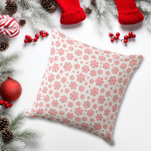 Coussin Motif Flocon de Neige Rouge