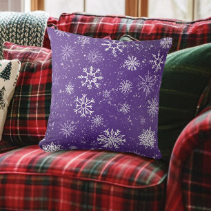 Coussin Motif Flocons de Neige Violets Magique Vacances d'