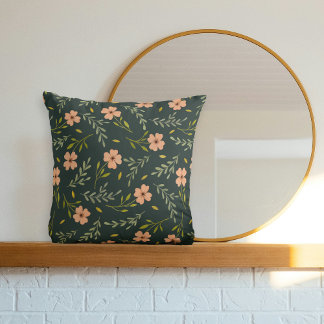 Coussin Motif floral à l'aquarelle vert foncé Dainty Ditsy