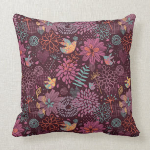 Coussin Motif floral abstrait avec des oiseaux