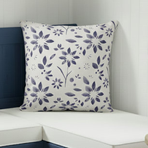 Coussin Motif floral aquarelle bleu