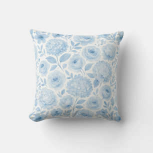Coussin Motif floral aquarelle bleu blanc