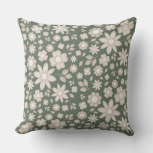 Coussin Motif floral aquarelle romantique vert sauge profo