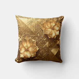 Coussin Motif floral Art Déco doré luxueux en relief
