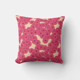 Coussin Motif floral Art Déco - rose profond et pêche