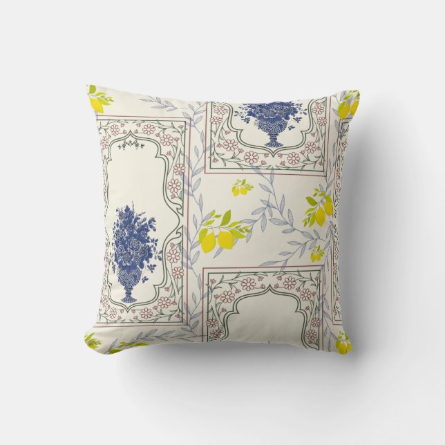 Coussin Motif floral au citron méditerranéen  (Recto)