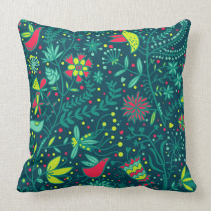 Coussin Motif floral avec des oiseaux de bande dessinée