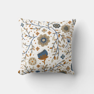 Coussin Motif floral avec fleurs bleues et oranges 