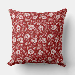 Coussin Motif floral baroque monochromatique, blanc sur ro