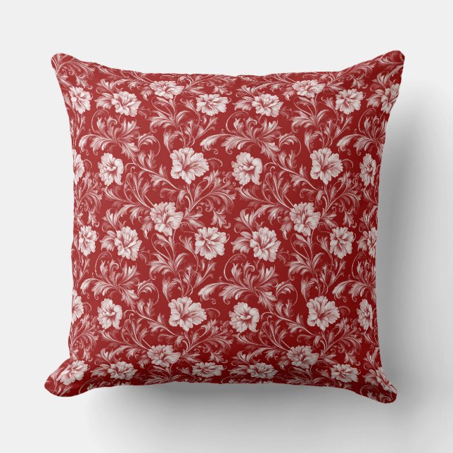 Coussin Motif floral baroque monochromatique, blanc sur ro (Recto)