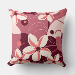 Coussin Motif floral blanc crème et rose pêche