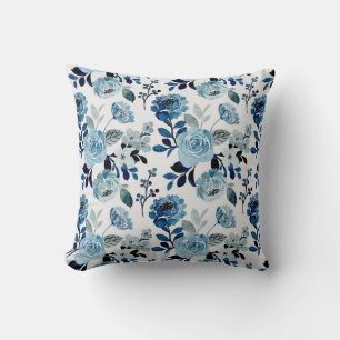 Coussin Motif floral bleu aquarelle