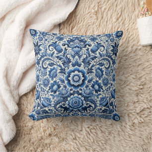 Coussin Motif floral bleu folk