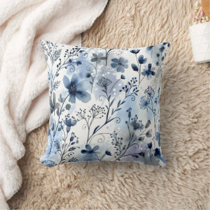 Coussin Motif floral bleu gris Cottagecore cosy