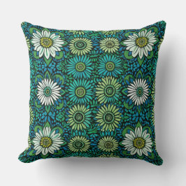Coussin Motif floral bleu, vert et blanc