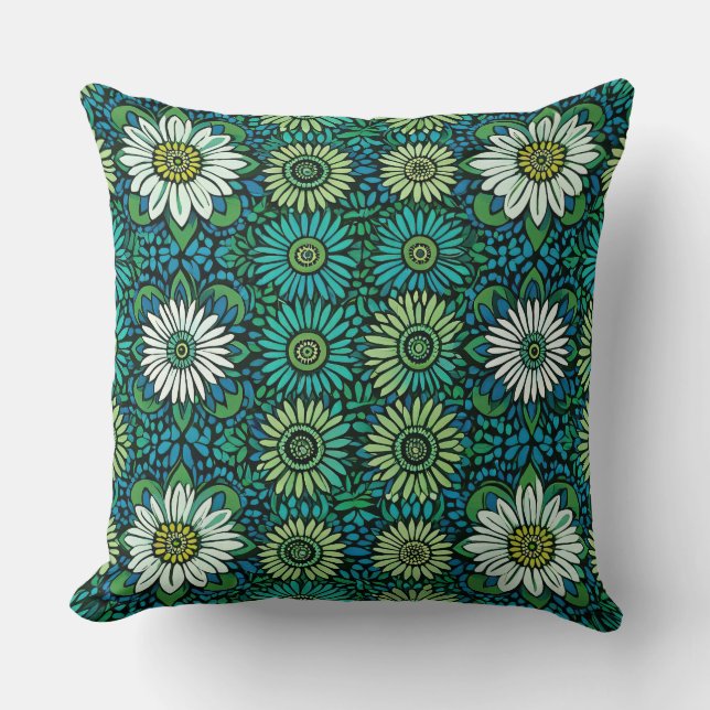 Coussin Motif floral bleu, vert et blanc (Recto)