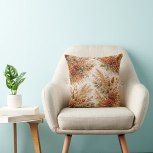Coussin Motif floral boho de la récolte orange brûlé