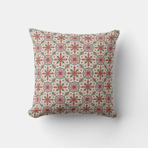 Coussin Motif floral boho en rouge, rose et sarcelle