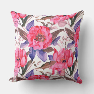 Coussin Motif floral botanique rose et violet