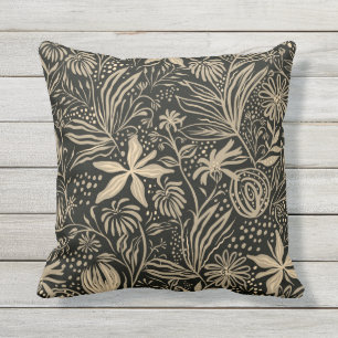 Coussin Motif floral brillant en or sur noir 