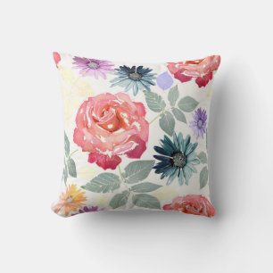 Coussin Motif floral coloré aquarelle.