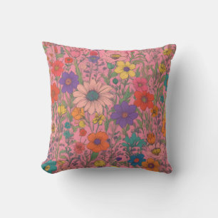 Coussin Motif floral coloré sur rose
