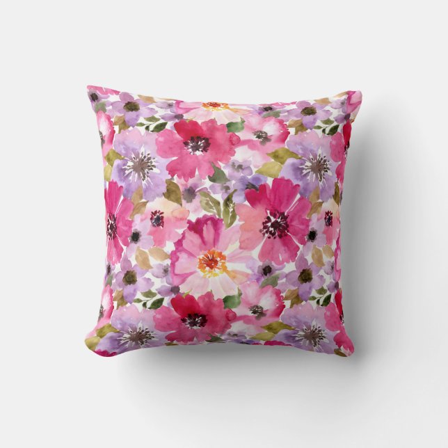 Coussin Motif floral d'aquarelle d'été (Recto)
