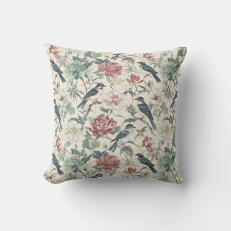 Coussin Motif floral de chinoiserie oiseaux et pivoines