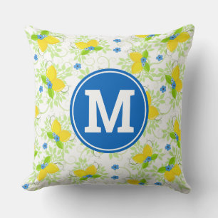 Coussin Motif floral de citrons blancs et jaunes ensoleill