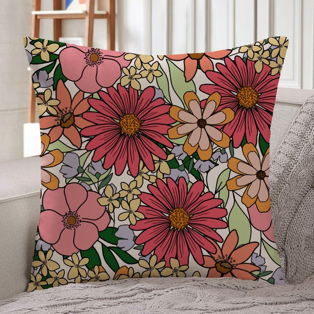 Coussin Motif floral de couleur boho (Créateur téléchargé)