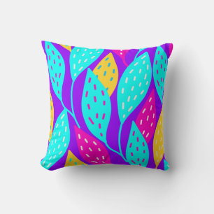Coussin Motif floral de feuilles néon lumineuses funky