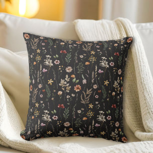 Coussin Motif floral de fleurs sauvages jolies aquarelle