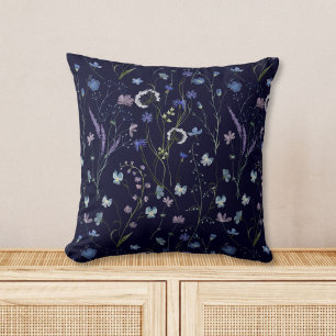 Coussin Motif floral de fleurs sauvages jolies bleu violet
