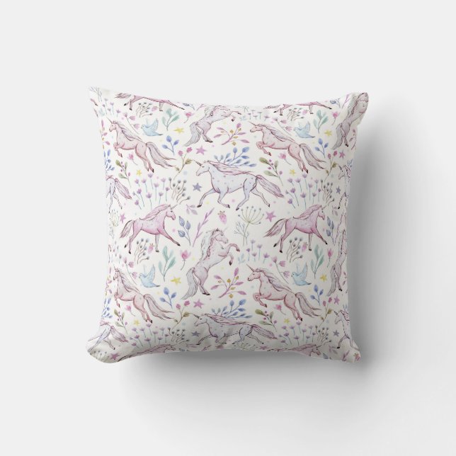 Coussin Motif floral de licorne d'aquarelle (Recto)