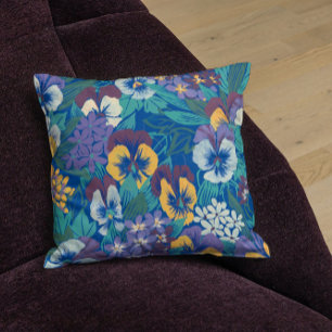 Coussin Motif floral de pensée vintage Jardin de campagn