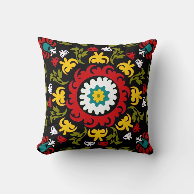 Coussin Motif floral de Suzani, art populaire (Recto)