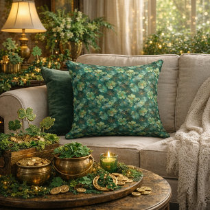 Coussin Motif floral de trèfle vert émeraude