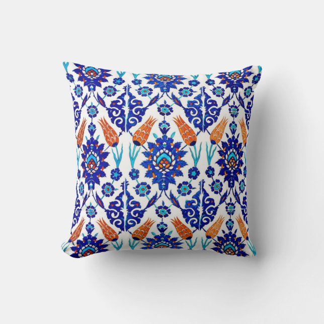 Coussin Motif floral de tuile d'Azulejo de Portugais (Recto)