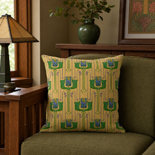 Coussin Motif floral de tulipes de style Arts & Crafts
