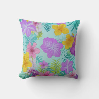 Coussin Motif floral d'été tropical - Hibiscus lumineux