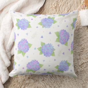 Coussin Motif floral d'hortensia bleu pastel et lilas