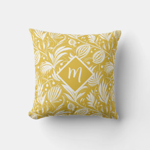 Coussin Motif floral diamant monogramme jaune tropical