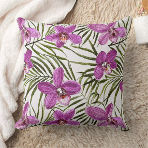 Coussin motif floral d'orchidée violette