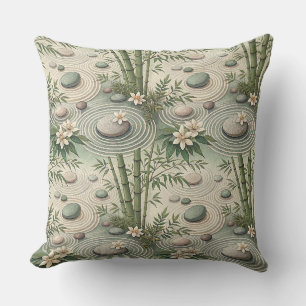 Coussin Motif floral en bambou japonais vert et pierre Zen